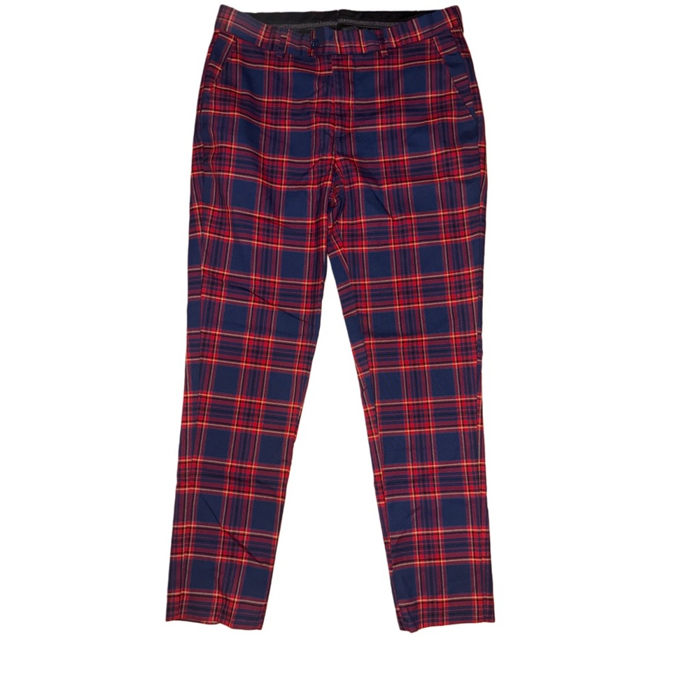 Boohoo Man Red & Navy Plaid Trousers Size 32 Regular / Leg 32 - like new